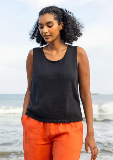 Knitted linen/organic cotton tank top - black