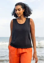 Knitted linen/organic cotton tank top - black