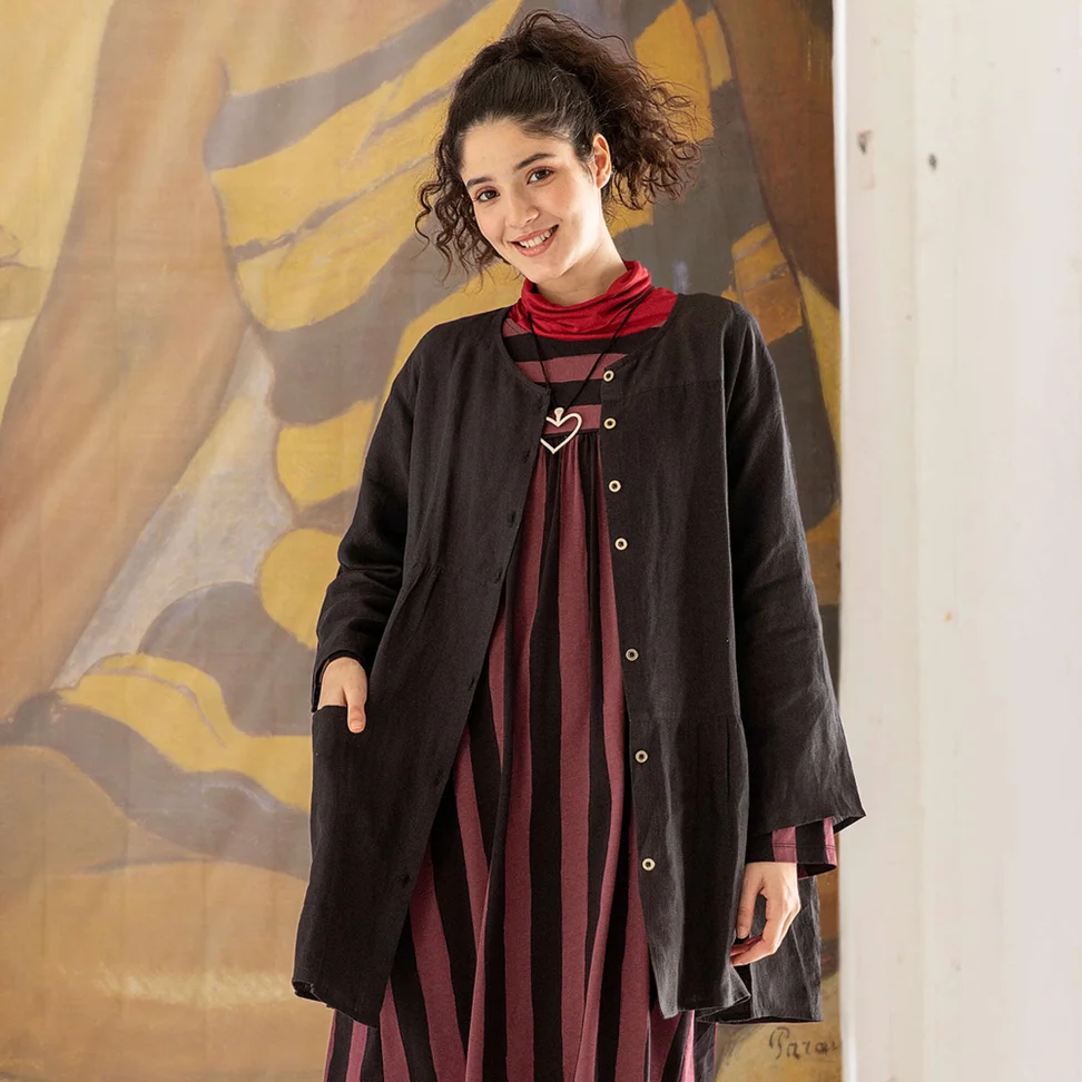 Künstlerbluse „Azores“ aus Leinen - schwarz