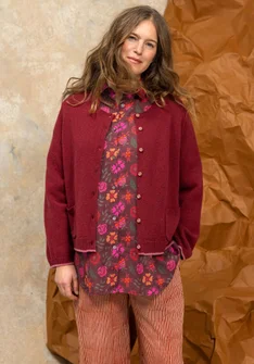“Wilma” striped, dotted and solid-colour lambswool cardigan - dark agate red/melange