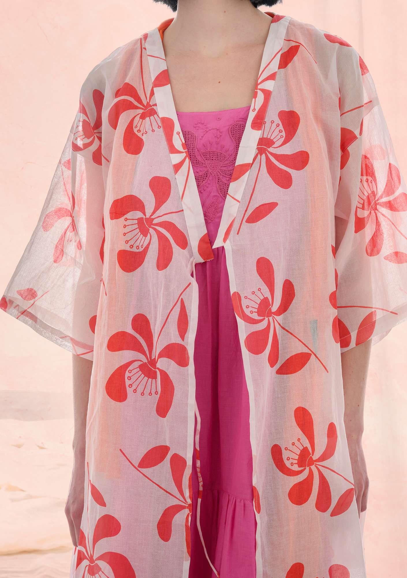 Kimono „Klematis“ aus Baumwolle himbeere