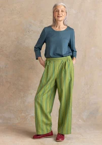 “Esme” woven organic cotton/linen trousers - kiwi/stripe