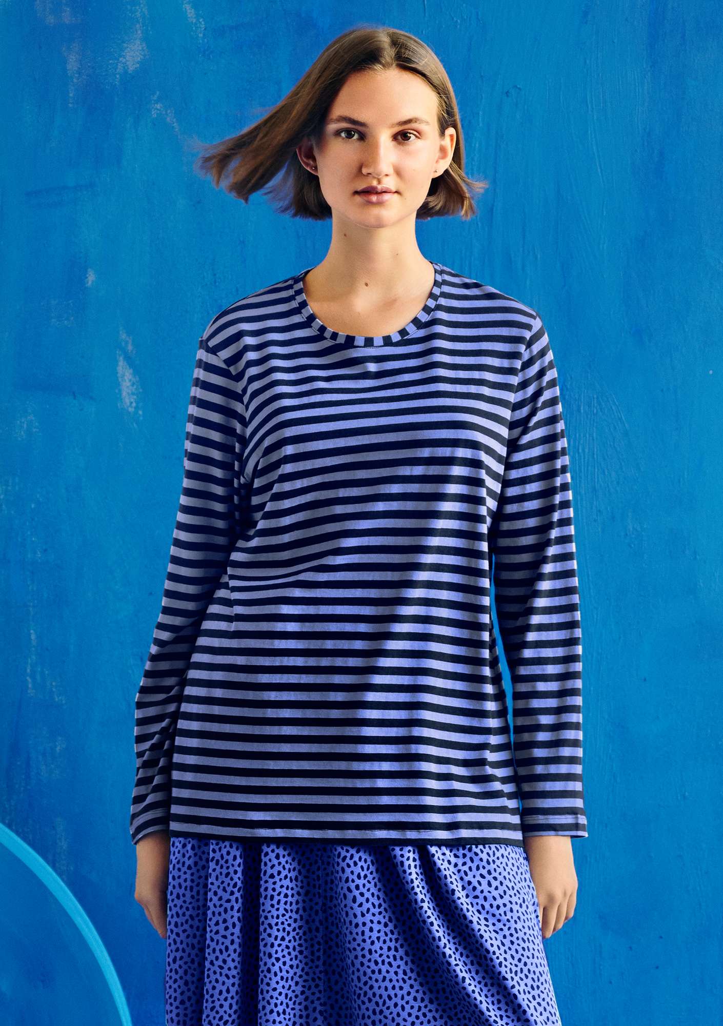 Organic cotton essential striped sweater midnight blue/lavender thumbnail