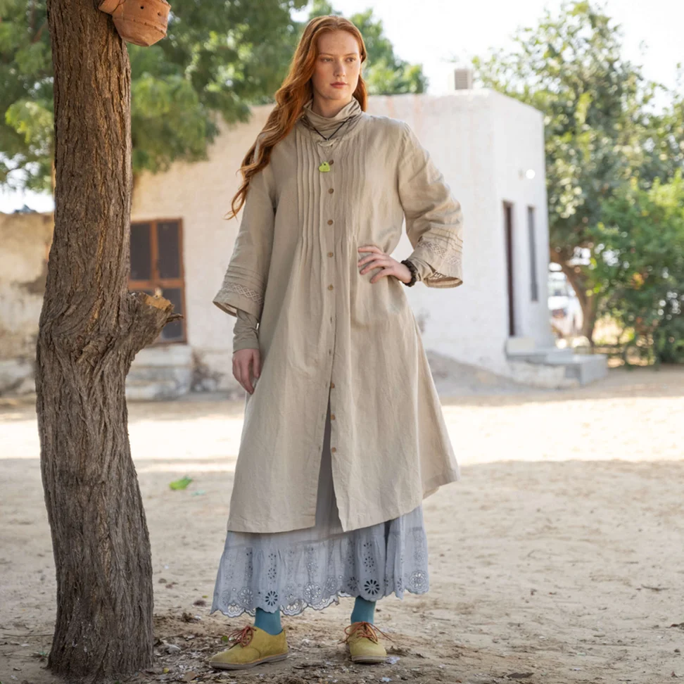 Webkleid „Sand“ aus Bio-Baumwolle/Leinen - dunkelnatur