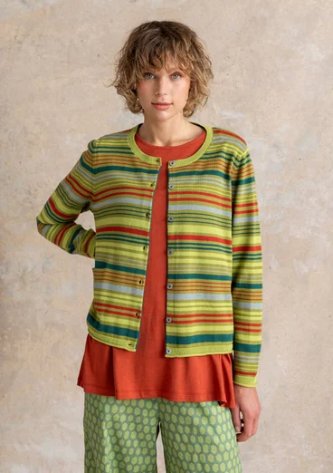 “Esme” organic/recycled cotton cardigan - green pepper/stripe