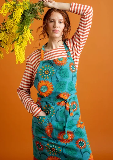 Tablier « Sunflower » en coton biologique/ lin - turquoise