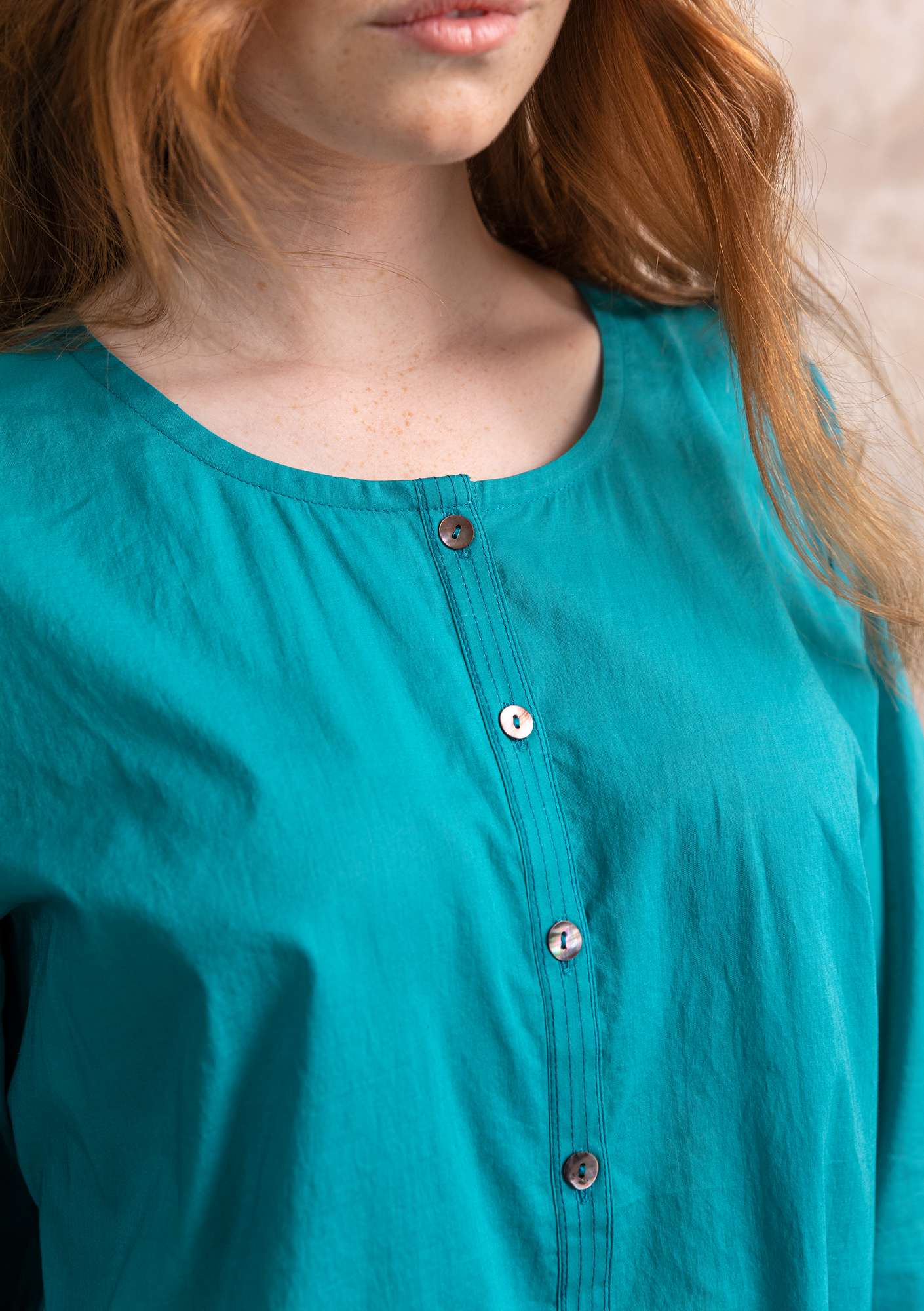 “Evelyn” organic cotton blouse turquoise thumbnail