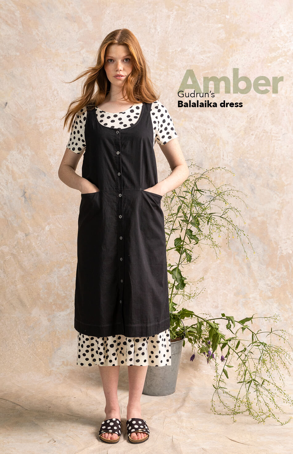 “Amber” balalaika dress in organic cotton/linen