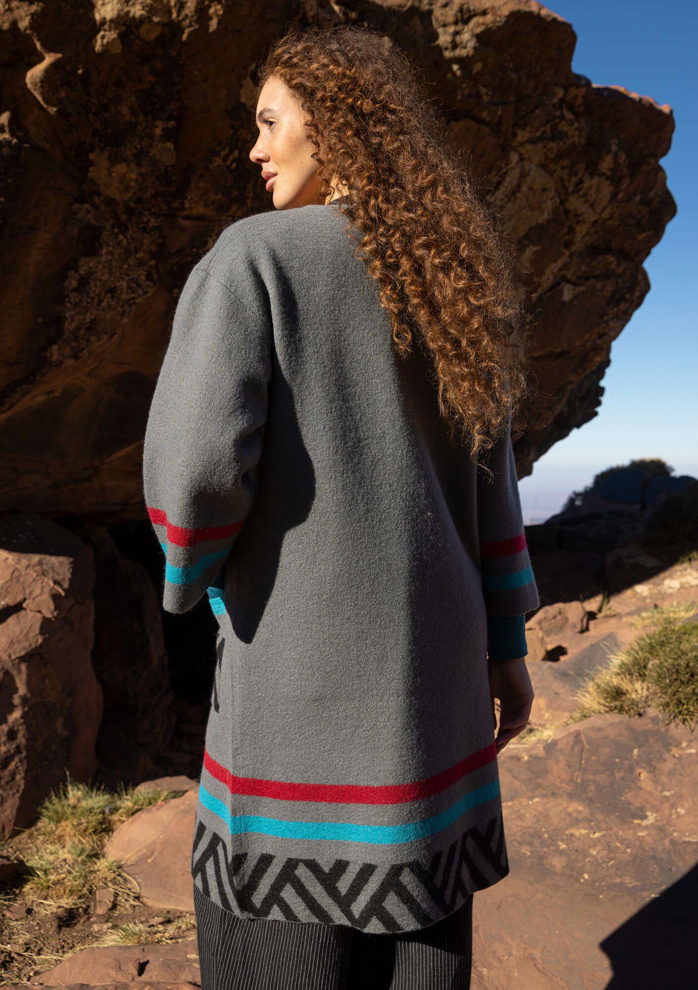 “Horizon” knitted coat crafted from felted organic wool graphite thumbnail
