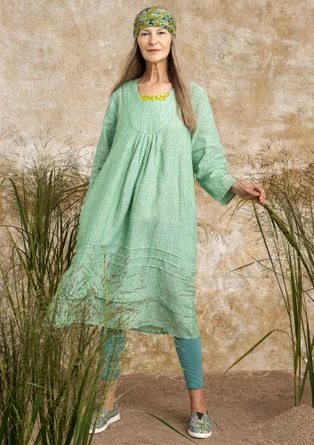 Woven linen dress - lotus green/striped