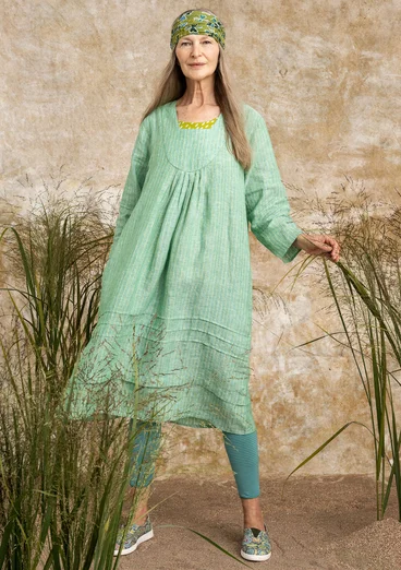 Woven linen dress - lotus green/striped