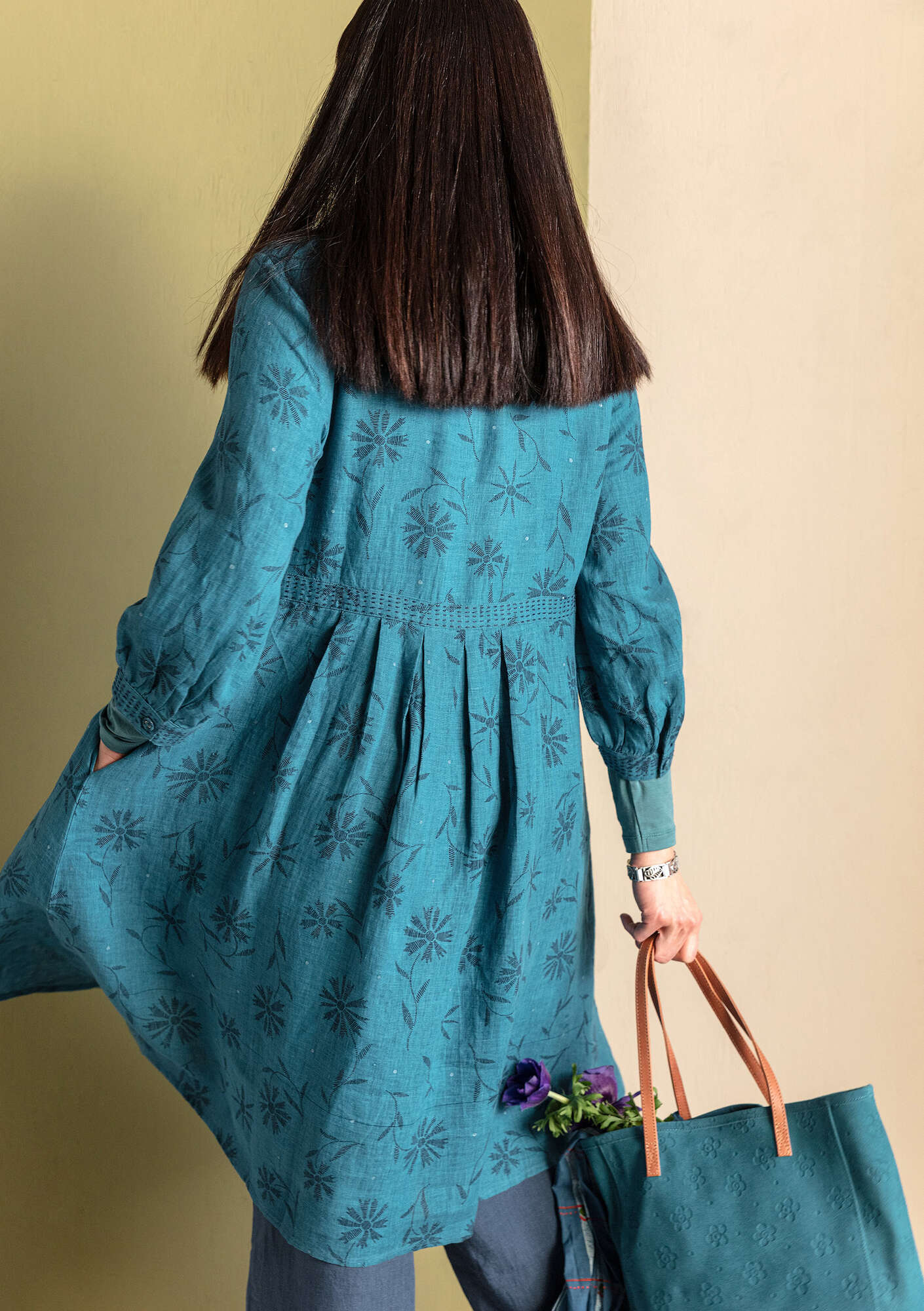 “Leia” woven linen dress indigofera/patterned thumbnail