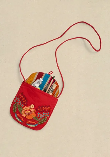 Sac brodé "Hana" en coton biologique - rouge perroquet