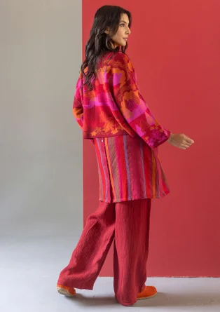 “Ketchi” woven jumper dress in wool/cotton - pomegranate