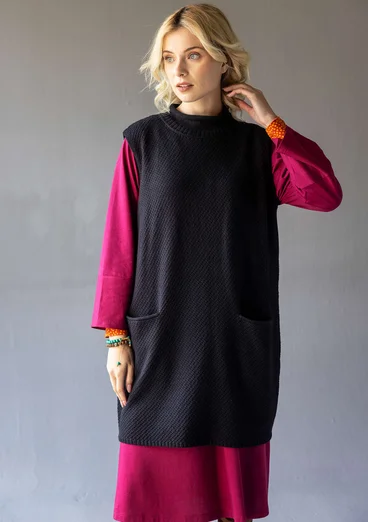 Tunique en maille texturée de coton biologique/laine - noir