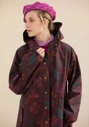 Gedessineerde/effen parka "Livia" van waterafstotend biologisch katoen - donkeraubergine/dessin