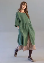 Gestreiftes oder einfarbiges Knopfleistenkleid „Sylvi“ aus Leinen - dunkelgrün