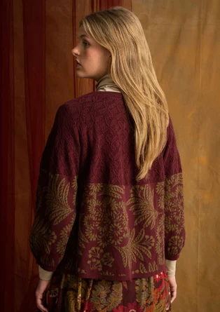 Gemusterte Strickjacke „Anila“ aus Bio-Baumwolle - aubergine