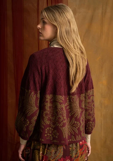 Gemusterte Strickjacke „Anila“ aus Bio-Baumwolle - aubergine