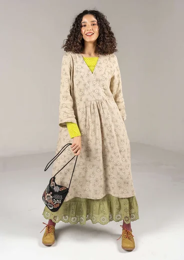 “Bodil” woven linen dress - dark natural/patterned