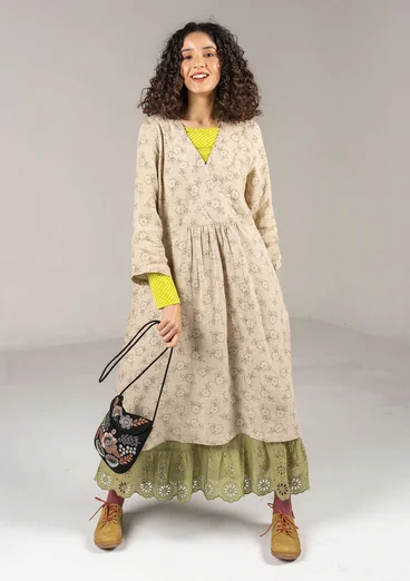 “Bodil” woven linen dress - dark natural/patterned