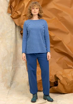 Striped, long-sleeve, organic cotton top - indigo blue/mild blue