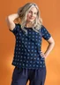“Tyra” jersey top in organic cotton/modal (dark indigo/patterned L)