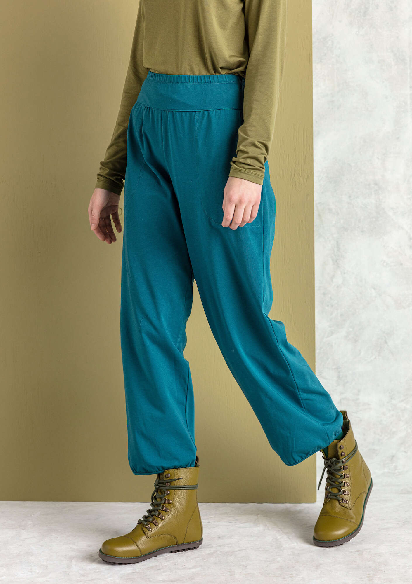 Organic cotton/elastane harem trousers petrol blue thumbnail