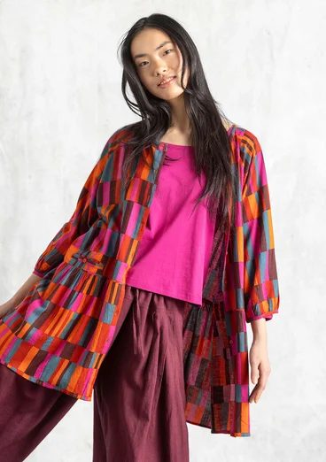 Kunstenaarsblouse "Rut" van geweven viscose/linnen - papegaairood/dessin