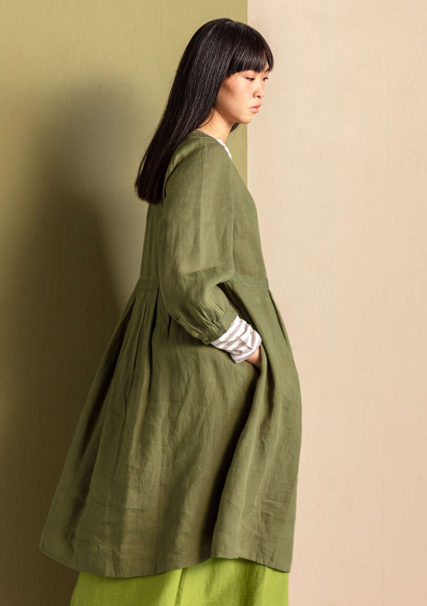 “Leia” woven linen dress cedar thumbnail