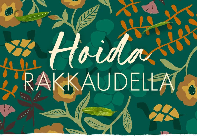 Graafinen kuva Gudrun Sjödénin kukka- ja lehtikuviosta.  