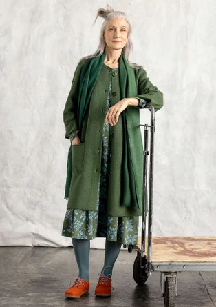 Langstrickjacke aus gefilzter Bio-Wolle - waldgrün-melange
