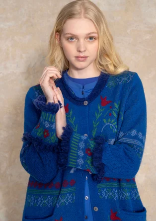 Strickjacke „Fåle“ aus Lammwollmischung/Bio-Baumwolle - tiefblau