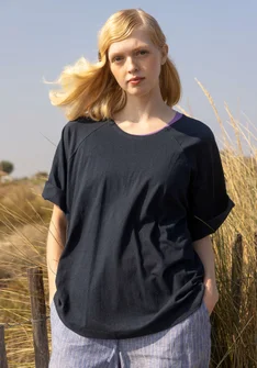 Organic cotton/linen jersey top - ink blue