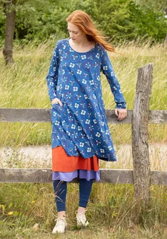 Tricot jurk "Star" van biologisch katoen - porseleinblauw