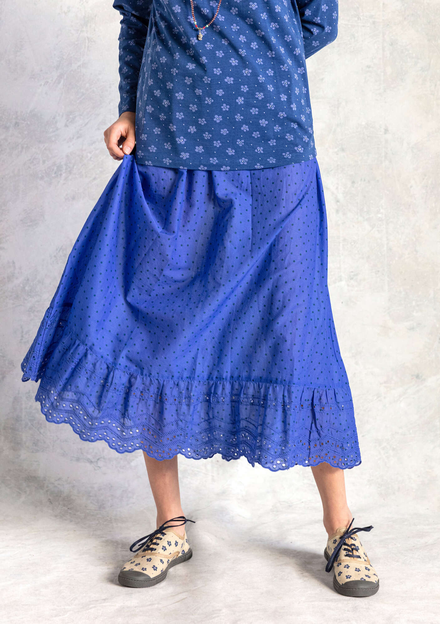 “Pytte” slip in woven organic cotton dark sky blue/patterned thumbnail