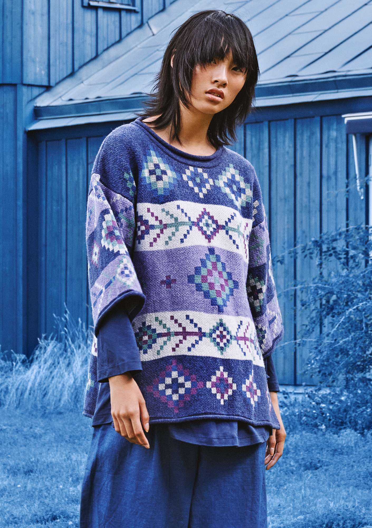 “Berber” organic cotton/wool sweater violet thumbnail