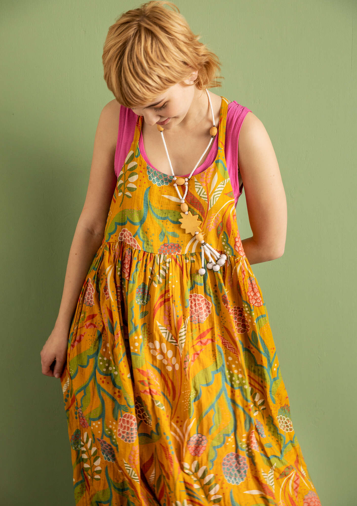 Kleid „Artichoke“ aus Öko-Baumwollgewebe goldocker