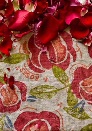 “Roses” linen tablecloth - coral