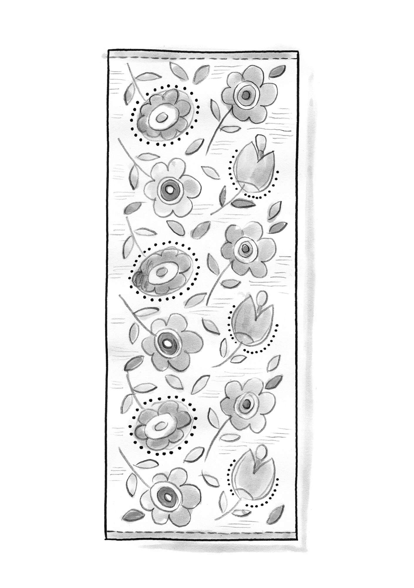 Tapis de couloir imprimé  Tulipanaros  en coton biologique bleu lin