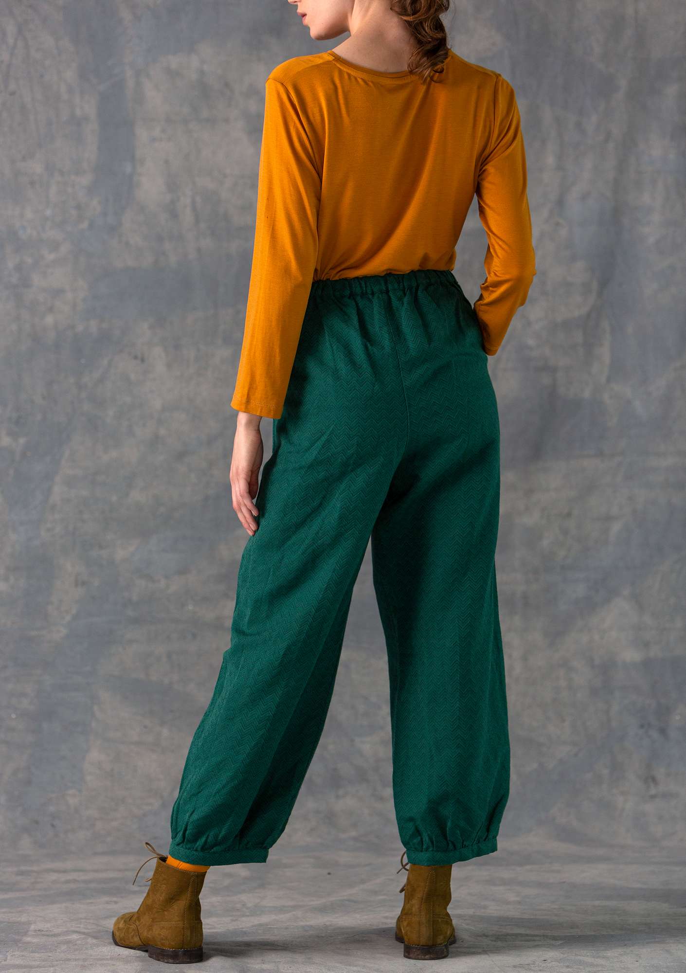 Vevd bukse i bomull/lin påfuglgrønn thumbnail