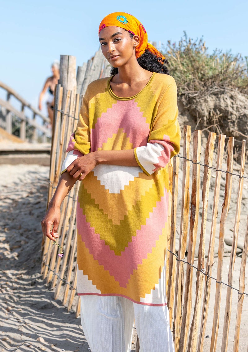 “Cape” knit dress in organic cotton honey