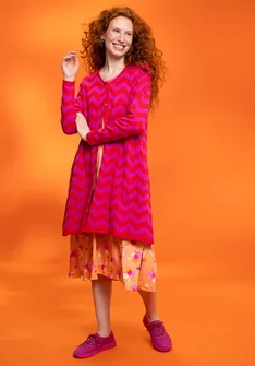 “Zigzag” knit patterned cardigan in organic cotton - hibiscus