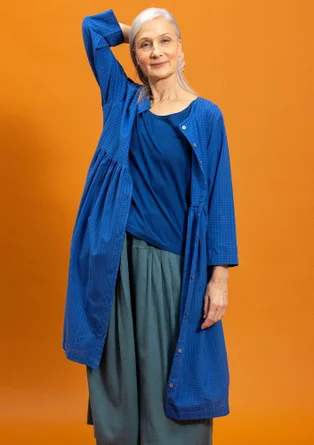 “Sofia” woven dress in organic cotton - flax blue/check