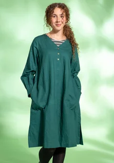 Webkleid aus Bio-Baumwolle/Leinen - flaschengrün