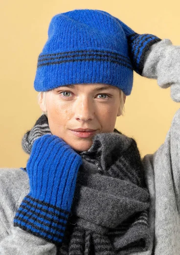 Fäustlinge „Stripe“ aus Alpakawollgemisch - saphirblau