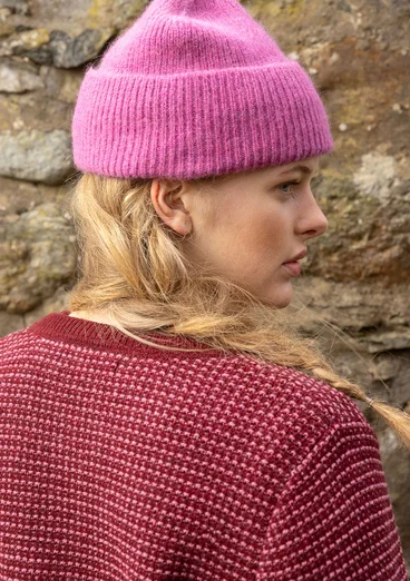 Geblümte Strickjacke „Hildur“ aus Wolle - granatapfel-melange