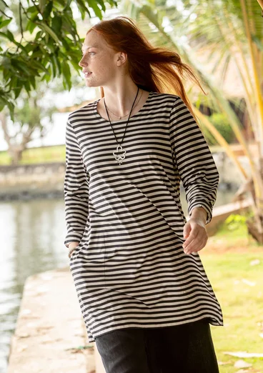 Stribet jerseytunika i økologisk bomuld - sort