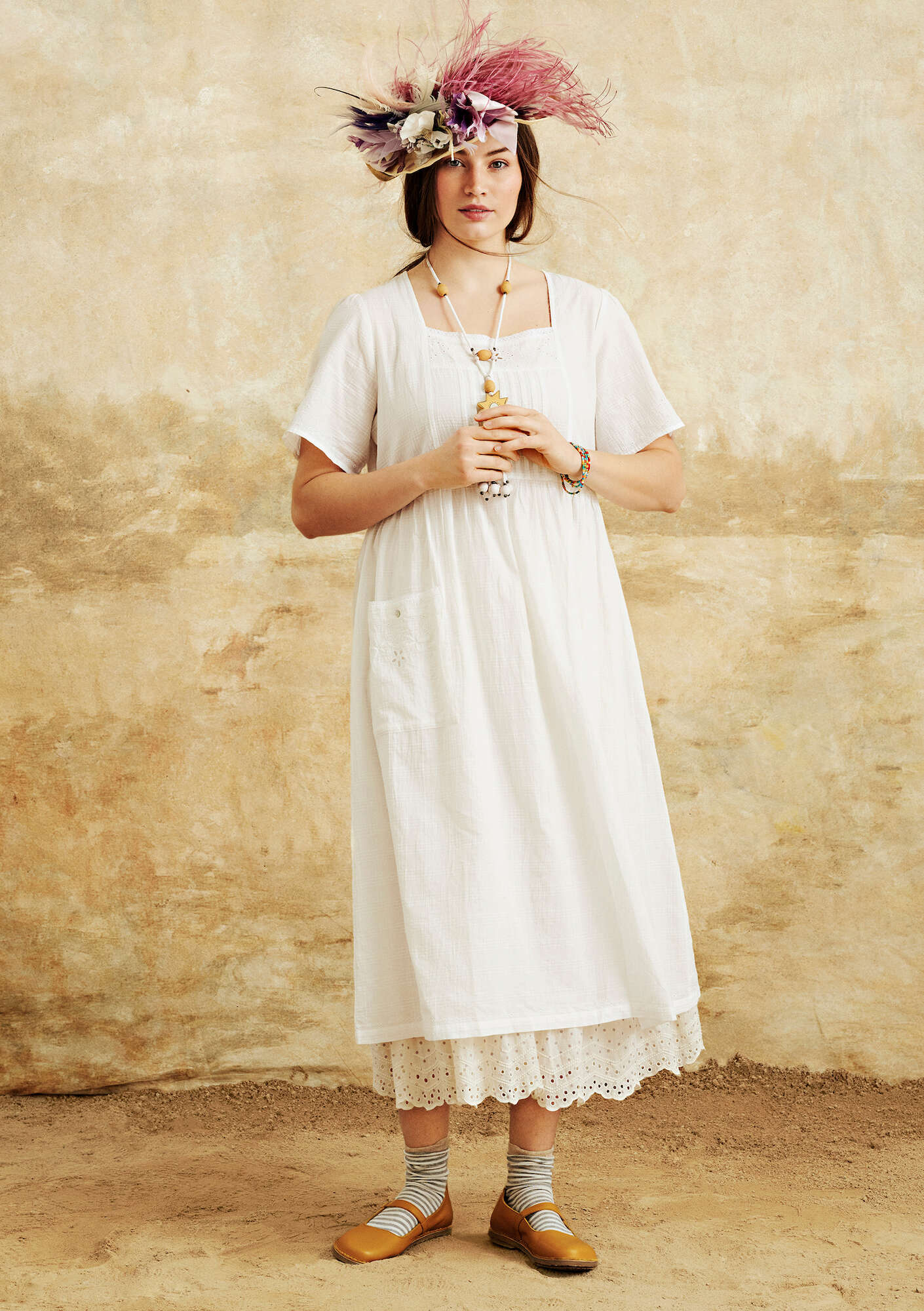 Woven “Tania” dress in organic cotton semi-bleached