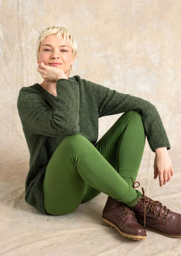 “Ebba” dotted/solid-colour jersey leggings in organic cotton/elastane - grass green